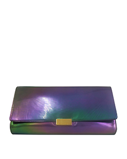 Iridescent Oversized Clutch, Non Leather, Green/Pink, DB, 2*